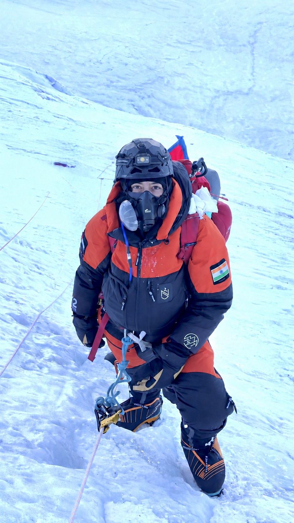 Shradha Gupta climbing on snow and ice during her Everest expedition