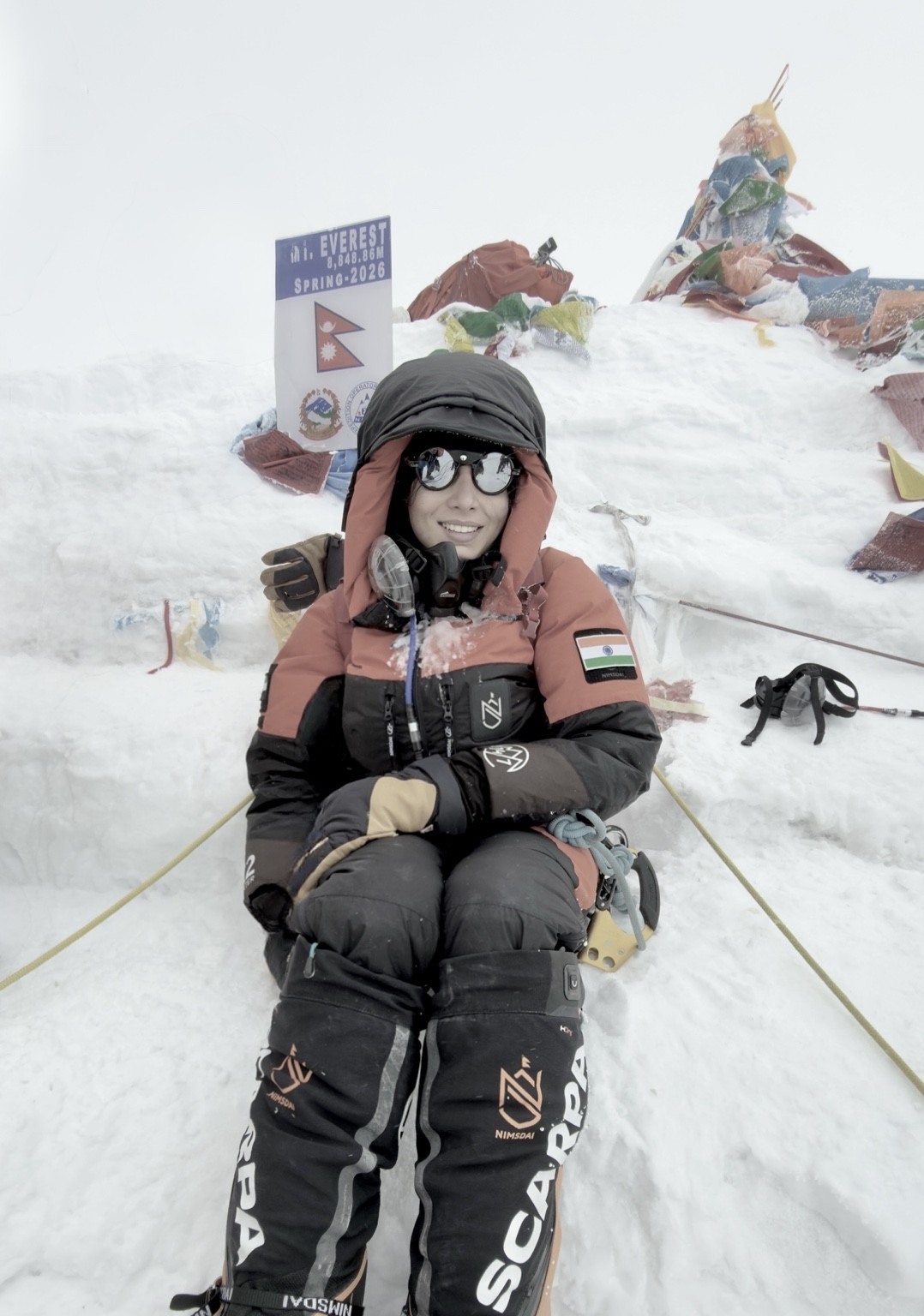 Shradha Gupta smiling at the summit of Mount Everest in May 2026
